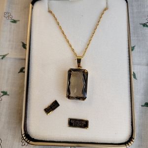 Vintage Smoky Quartz Rectangle Pendant Necklace